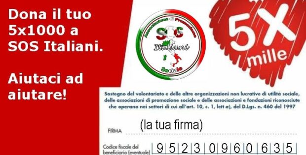 Trasforma tua dichiarazione redditi destinando il tuo 5x1000 a SOS Italiani