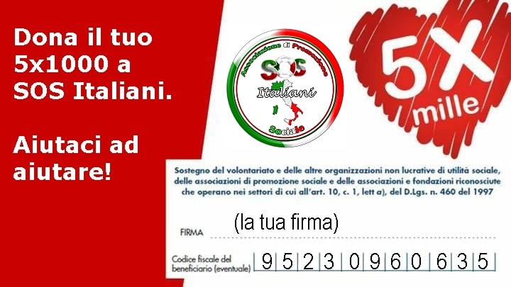 Trasforma tua dichiarazione redditi destinando il tuo 5x1000 a SOS Italiani