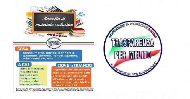Associazione Trasparenza per Melito: "raccolta di materiale scolastico"